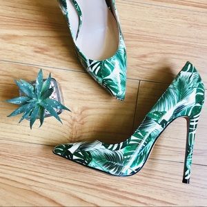 SHOE REPUBLIC LA Tropical Palm Tree Stilettos